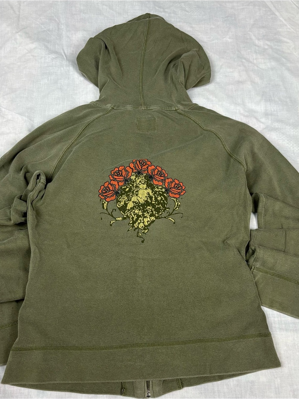 Y2K Whimsygoth Olive Green Hoodie with Orange Rose Cluster Graphic